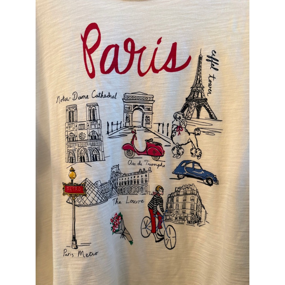 Talbots Woman Paris Graphic Tee Cream Slub Cotton Long Sleeve Top 1X - Picture 3 of 7